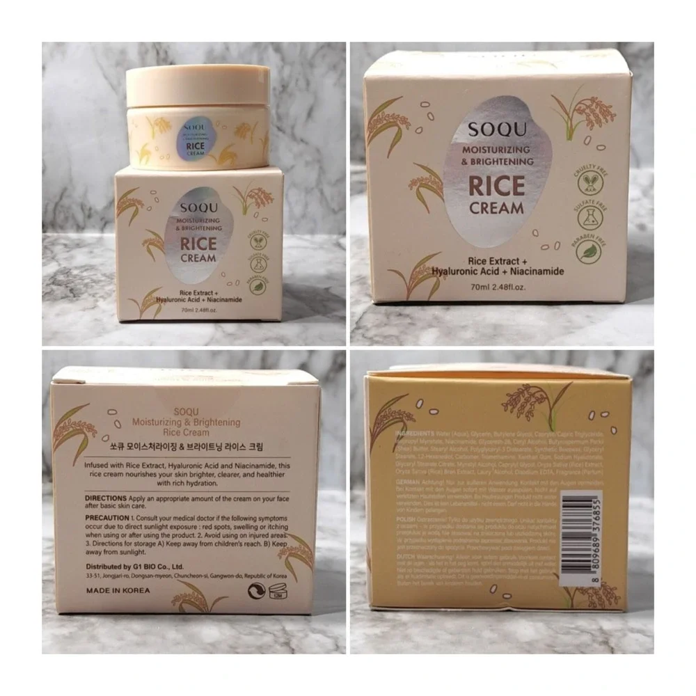 Set of 3‎ SOQU Moisturizing/Brightening RICE CREAM/SERUM /TONER